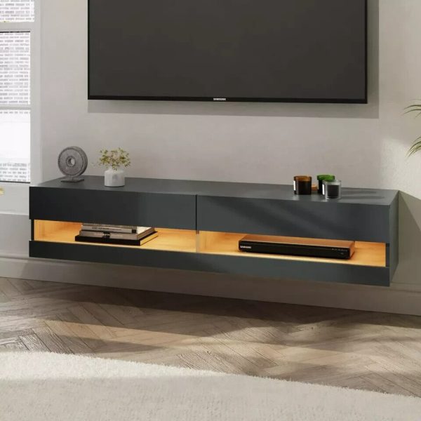 Wall Mount TV Stand 180cm Float LED Lights Storage Leon Anthracite/Oak