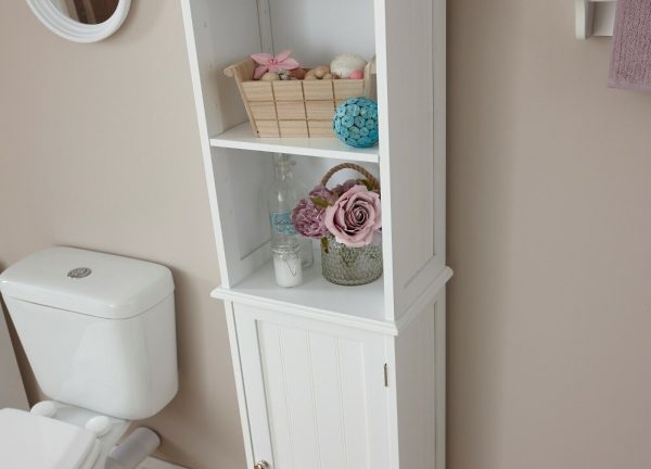 White Colonial Tall 1 Door Bathroom Cupboard shelves White - Image 5