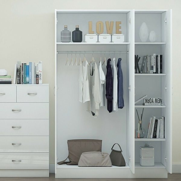 White Gloss Chilton Modern Bedroom 3 Door Mirror Wardrobe with Storage Shelves - Image 4