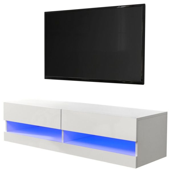 120cm Galicia LED Cool Light up High Gloss Wall Mounted TV Unit Storage White sd - Image 12