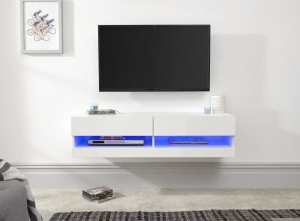 120cm Galicia LED Cool Light up High Gloss Wall Mounted TV Unit Storage White sd - Image 6