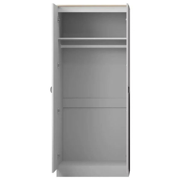 2 Door Wardrobe White with Oak top finish Metal Cup Handles Bedroom storage - Image 3