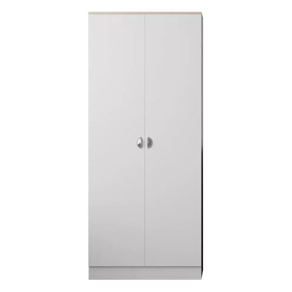 2 Door Wardrobe White with Oak top finish Metal Cup Handles Bedroom storage - Image 4