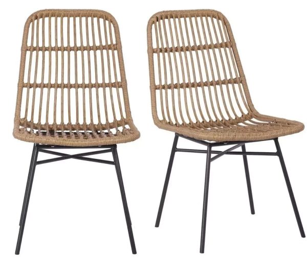 2 x Hadley Dining Chair Woven Rattan Seat Kitchen Home Bistro