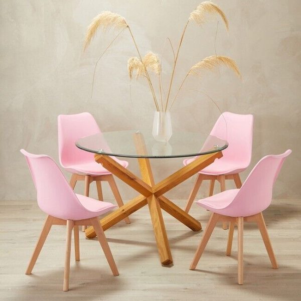 2 x Louvre Contemporary Pink Plastic Beech Cushioned Dining Chairs - Image 5