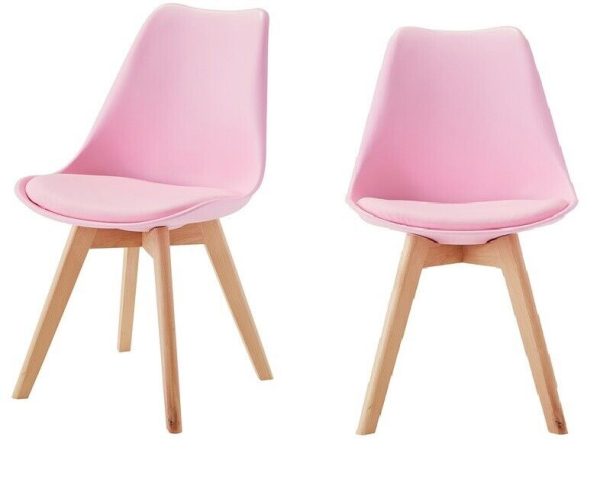 2 x Louvre Contemporary Pink Plastic Beech Cushioned Dining Chairs