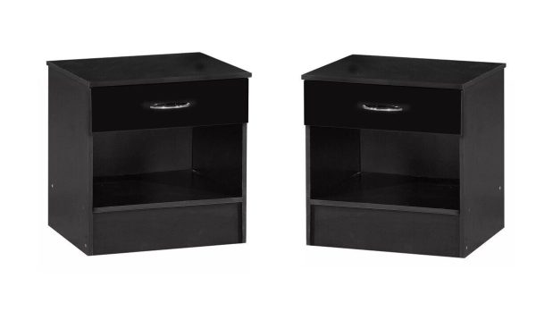 2x Black Gloss Bedside Chest Cabinets Gloss drawer fronts BLACK frame - Image 3