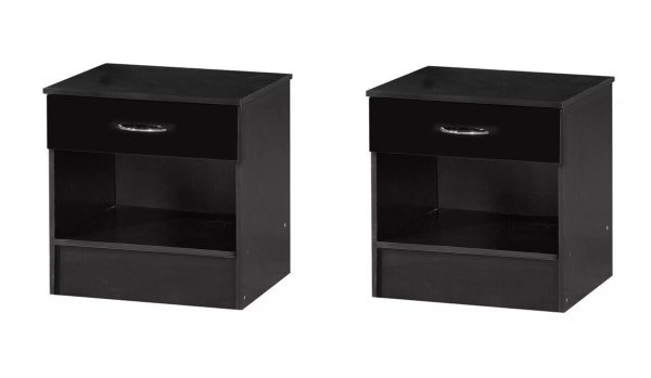 2x Black Gloss Bedside Chest Cabinets Gloss drawer fronts BLACK frame - Image 4