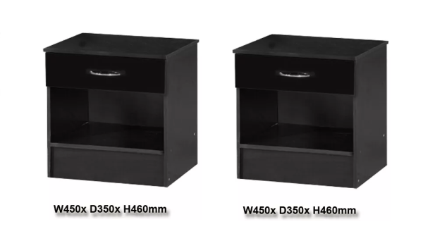 2x Black Gloss Bedside Chest Cabinets Gloss drawer fronts BLACK frame