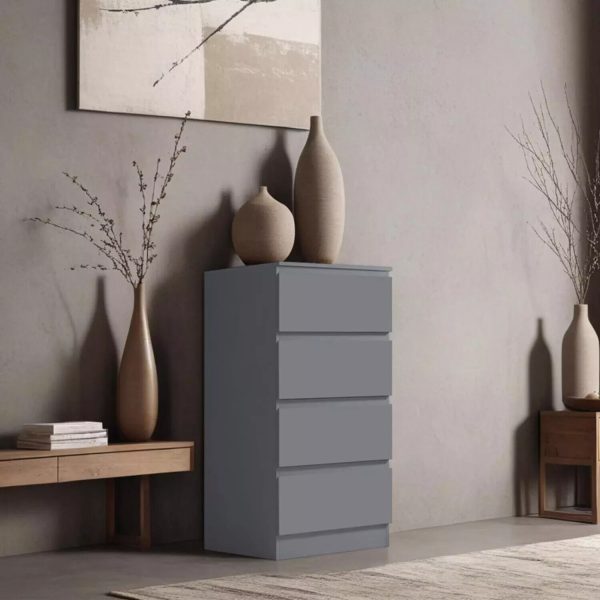 4 Drawer Chest Of Drawers Dark Grey Matt Bedside Scratch Resistant - Image 6