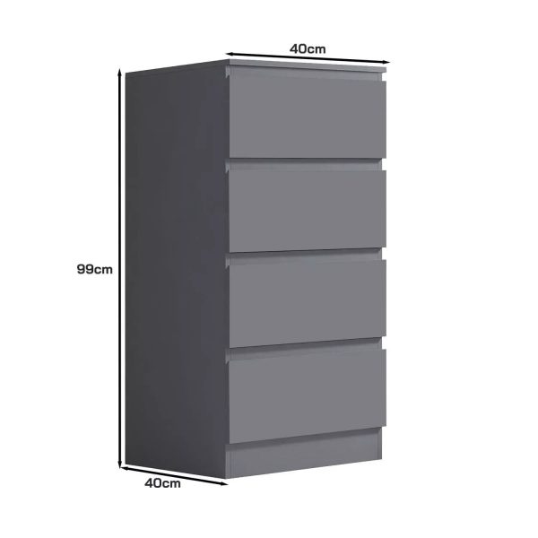 4 Drawer Chest Of Drawers Dark Grey Matt Bedside Scratch Resistant