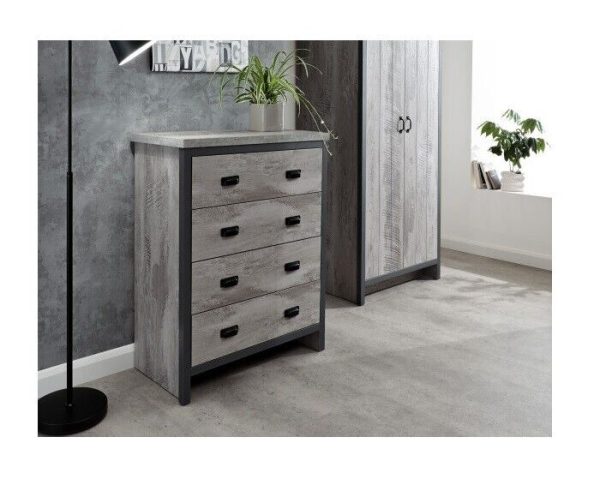 Boston 4 drawer chest - Grey sturdy construction distressed-effect finish