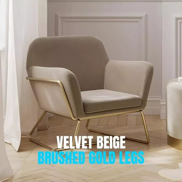 CHARLES VELVET BEIGE ARMCHAIR GOLD LEG  OCCASIONAL SEAT Minor graded please read - Image 5