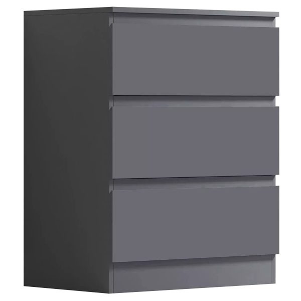 Dark Matt Grey 3 Drawer Chest Of Drawers Bedside Table Scratch Resistant - Image 3