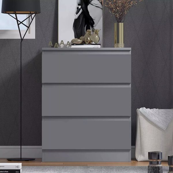 Dark Matt Grey 3 Drawer Chest Of Drawers Bedside Table Scratch Resistant