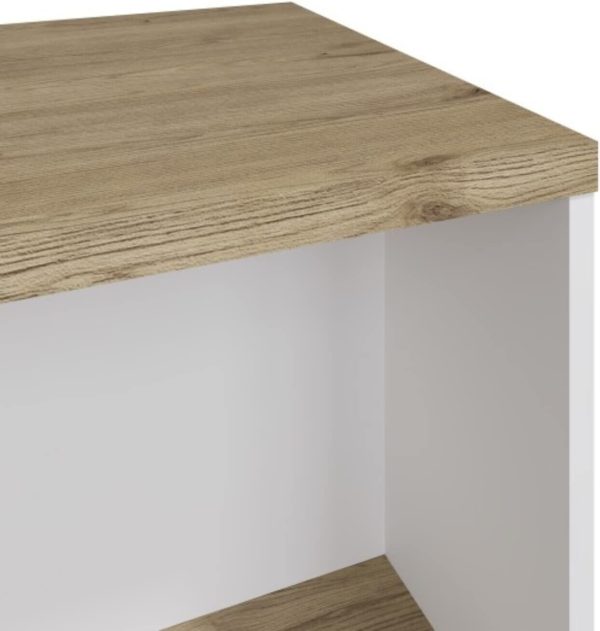 Easy Assemble Click Furniture Coffee Table with Storage Shelf, White & Oak - Image 4