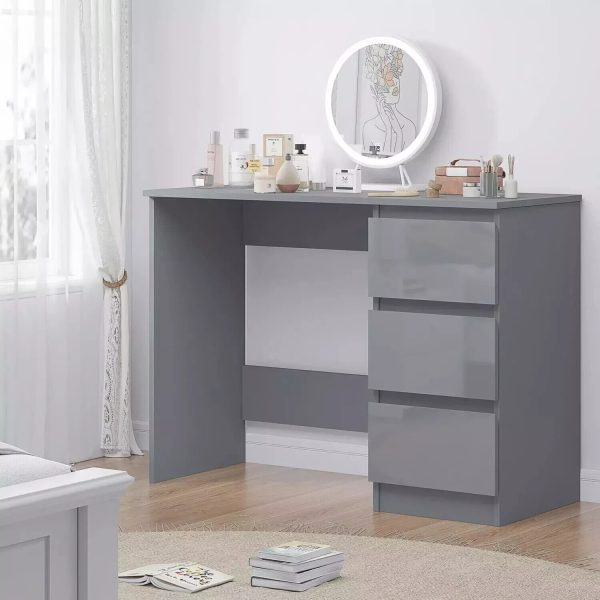 Grey Gloss 3 Drawers with Grey Matt Frame Dressing Table Home Office Desk