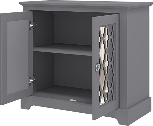 HONITON 2 DOOR SIDEBOARD COOL GREY with shelf and mirrored fretwork doors - Image 3