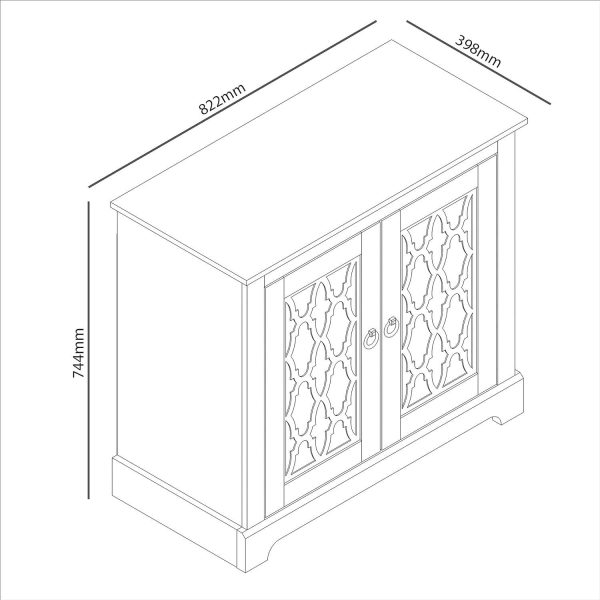 HONITON 2 DOOR SIDEBOARD COOL GREY with shelf and mirrored fretwork doors - Image 5