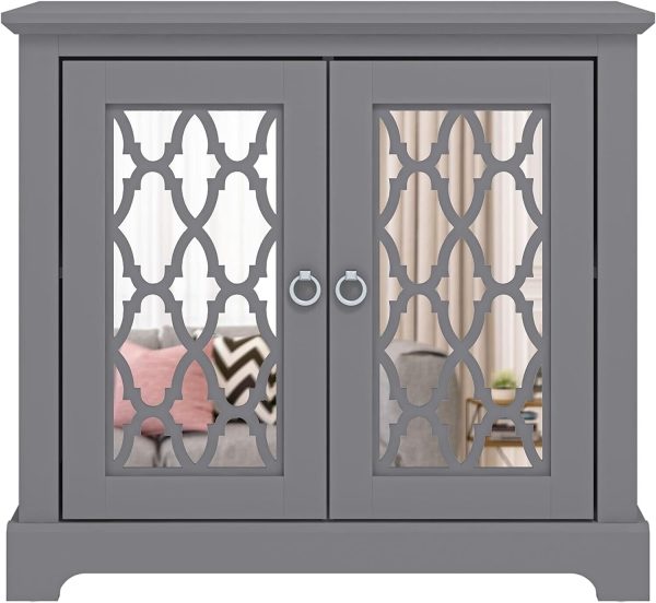 HONITON 2 DOOR SIDEBOARD COOL GREY with shelf and mirrored fretwork doors - Image 6