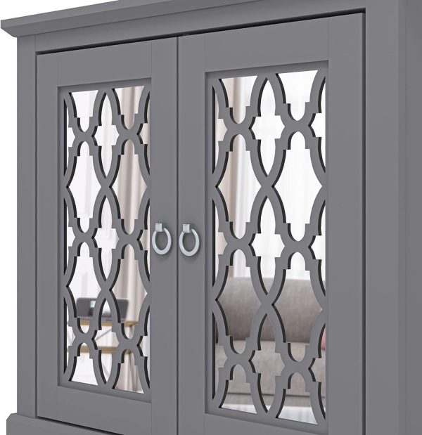 HONITON 2 DOOR SIDEBOARD COOL GREY with shelf and mirrored fretwork doors - Image 7