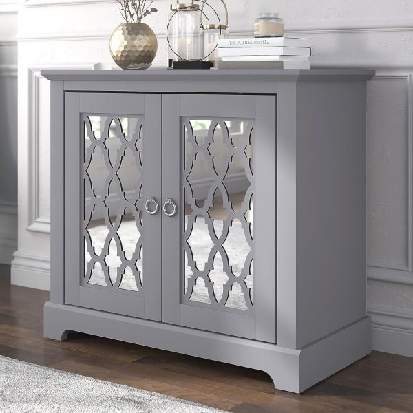 HONITON 2 DOOR SIDEBOARD COOL GREY with shelf and mirrored fretwork doors