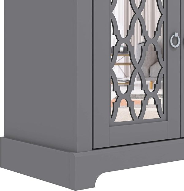 HONITON 2 DOOR SIDEBOARD COOL GREY with shelf and mirrored fretwork doors - Image 8