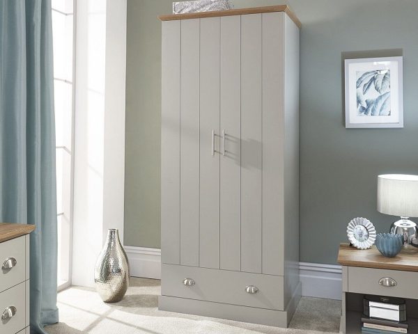 Kendal 3 Piece Set Wardrobe Drawers and Bed Side chest bedroom Grey & Oak - Image 4