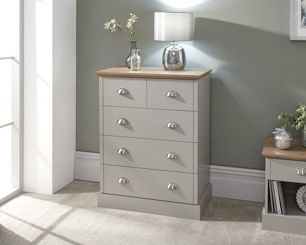 Kendal 3 Piece Set Wardrobe Drawers and Bed Side chest bedroom Grey & Oak - Image 8