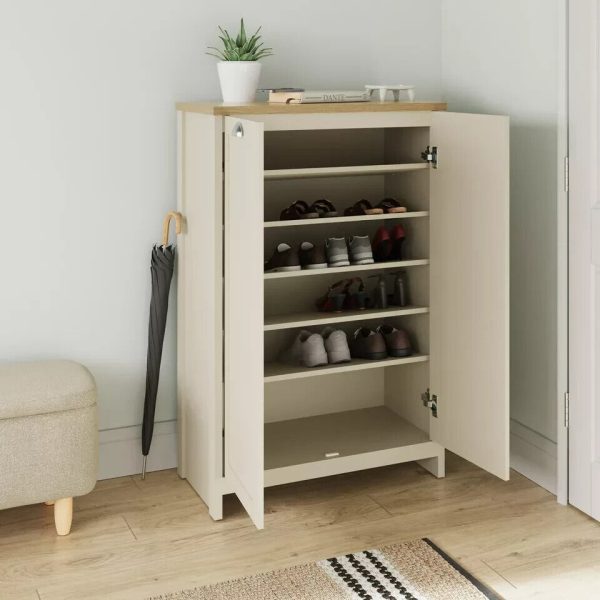 Lancaster 2 Door Shoe Cabinet Cream Shelving Hallway Entryway loads of storage - Image 3