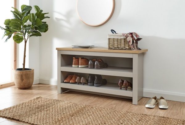 Lancaster 2 Shelf Shoe Storage bench Unit Grey Oak Simple design