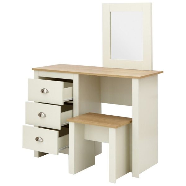 Lancaster Bedroom Furniture Dressing Table Mirror & Stool Set Dresser - Cream - Image 6