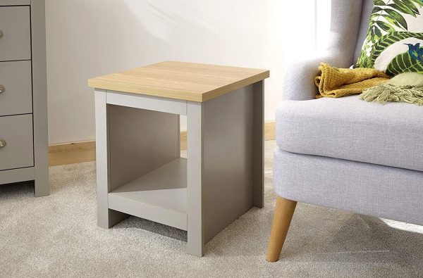 Lancaster Grey and Oak Lamp Table With Shelf