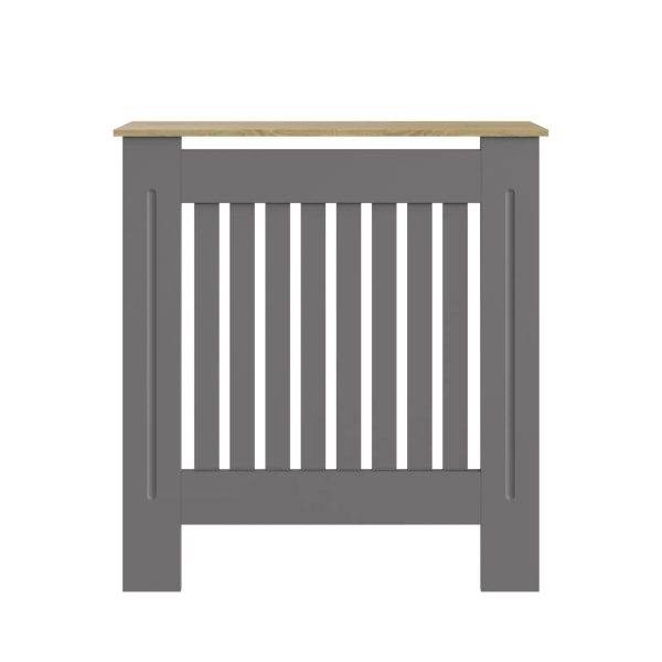 Longslow Small Grey Radiator MDF Cover Slatted Wood Design Top Shelf Storage - Image 6