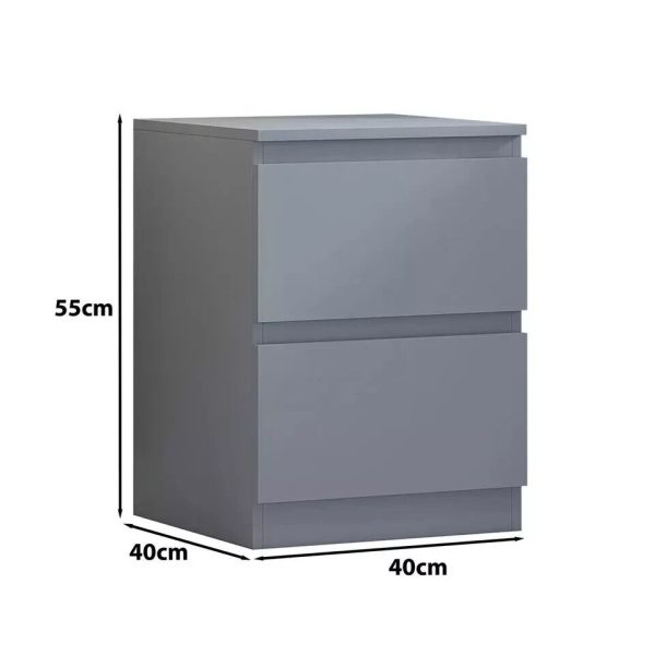 Matt Grey Bedside Lamp Table 2 Drawer Bedroom Furniture Cabinet - Image 6