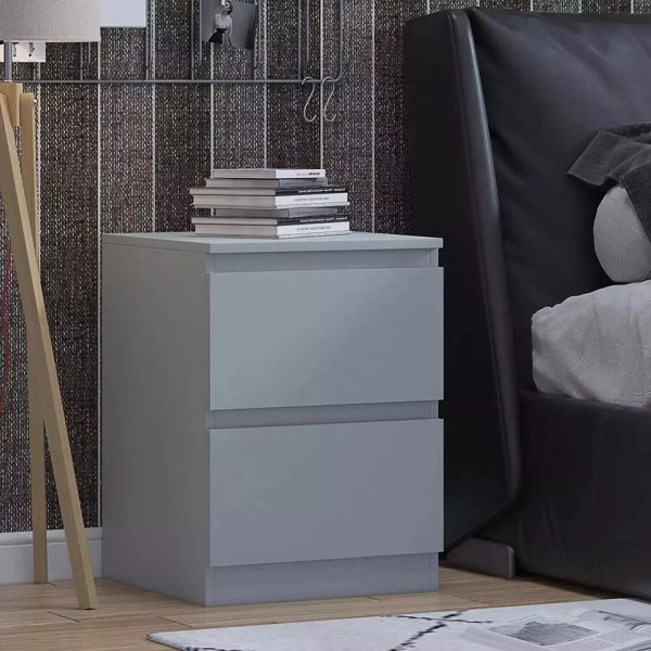 Matt Grey Bedside Lamp Table 2 Drawer Bedroom Furniture Cabinet