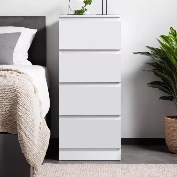 Matt White Chest Of 4 Drawers Bedside Scratch Resistant Tall Slim - Image 4