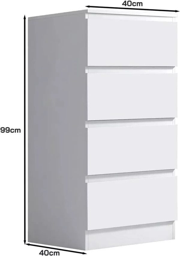 Matt White Chest Of 4 Drawers Bedside Scratch Resistant Tall Slim - Image 5