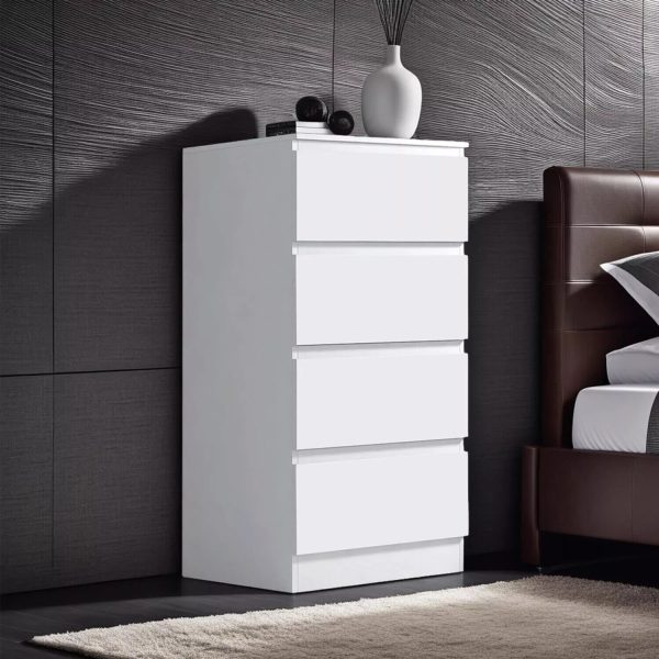 Matt White Chest Of 4 Drawers Bedside Scratch Resistant Tall Slim