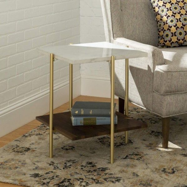 Mid Century Modern Glam Square Side End Table Open Storage marble effect - Image 3