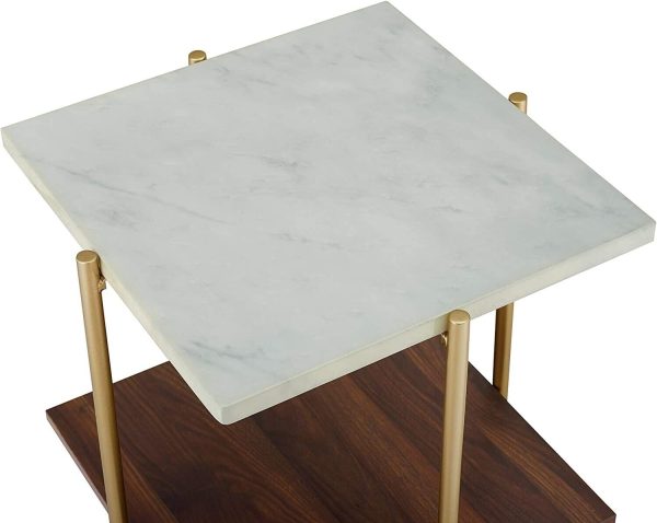 Mid Century Modern Glam Square Side End Table Open Storage marble effect - Image 5