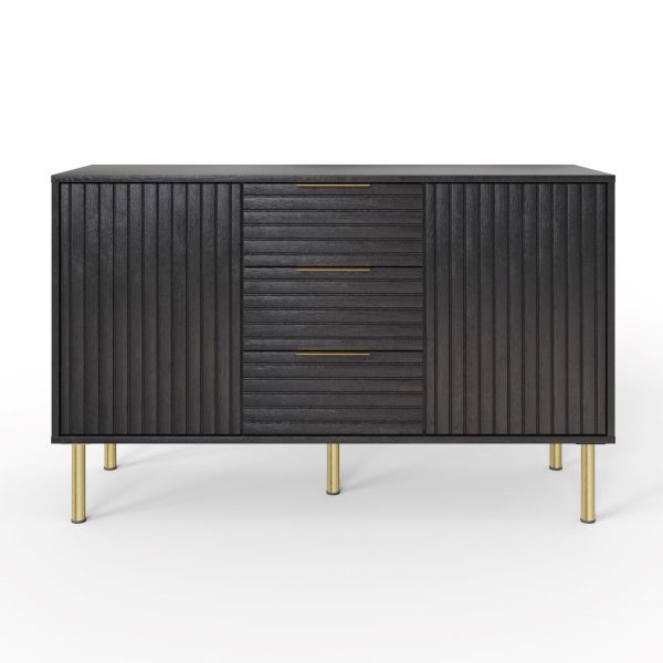 NERVATA 3 DRAWER 2 DOOR SIDEBOARD TABLE BLACK GOLD ART DECO - Image 4