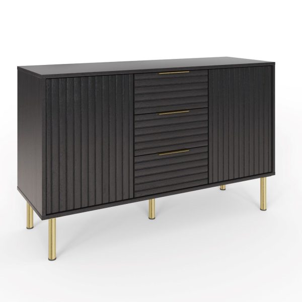 NERVATA 3 DRAWER 2 DOOR SIDEBOARD TABLE BLACK GOLD ART DECO - Image 5