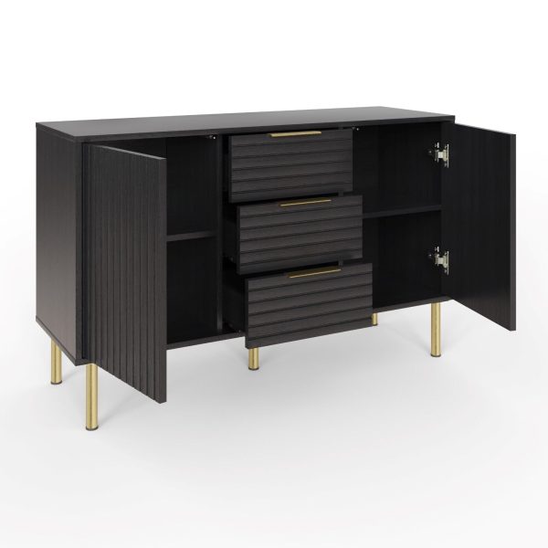 NERVATA 3 DRAWER 2 DOOR SIDEBOARD TABLE BLACK GOLD ART DECO - Image 6