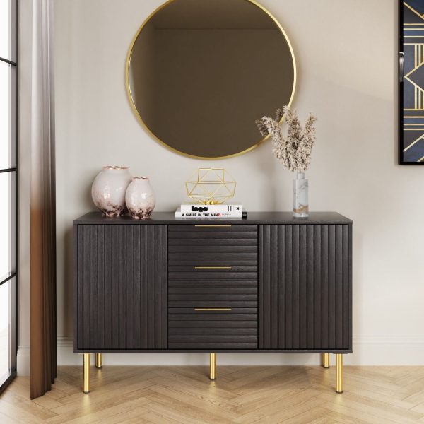 NERVATA 3 DRAWER 2 DOOR SIDEBOARD TABLE BLACK GOLD ART DECO