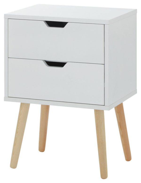 Nyborg 2 drawer bed side chest of Drawers cabinet Unit Scandinavian style White - Image 4