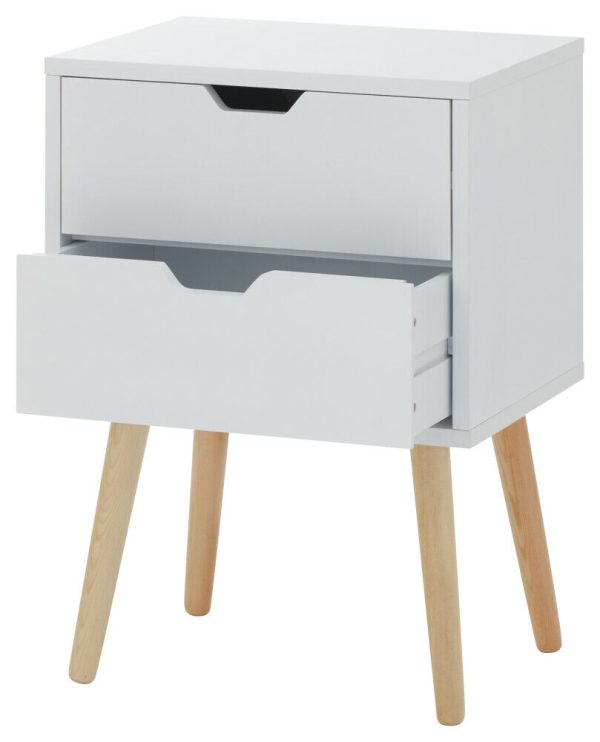 Nyborg 2 drawer bed side chest of Drawers cabinet Unit Scandinavian style White - Image 5