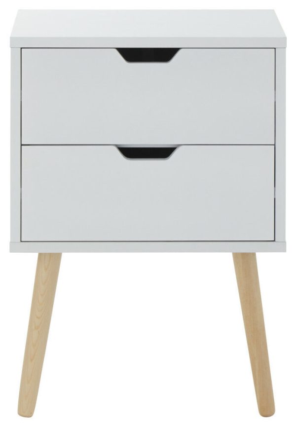 Nyborg 2 drawer bed side chest of Drawers cabinet Unit Scandinavian style White