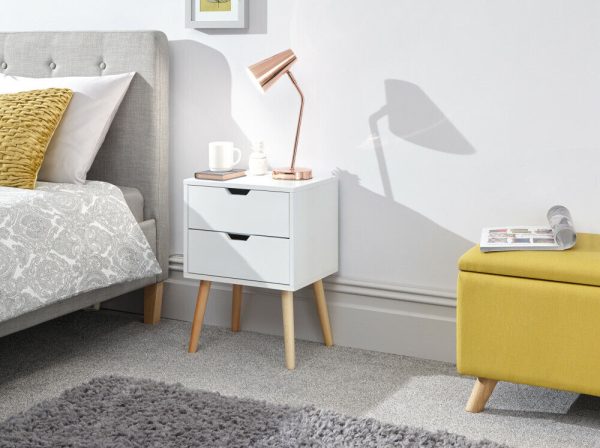 Nyborg 2 drawer bed side chest of Drawers cabinet Unit Scandinavian style White - Image 10