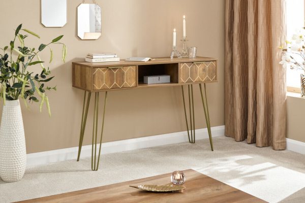 ORLEANS 2 DRAWER CONSOLE TABLE DESK MANGO GOLD - Image 11